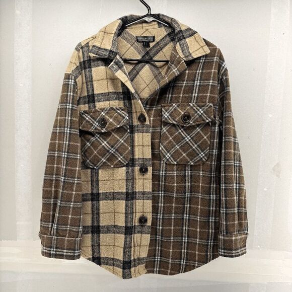 Streetwear Society Mens Small Flannel Blended Shirt Brown And Cream Check - Picture 1 of 4